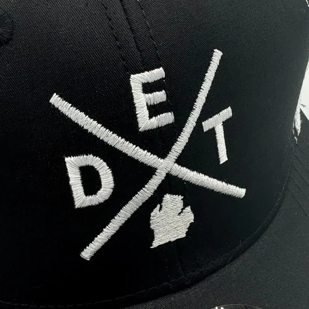 Retro Detroit Michigan MI Trucker Hat Mesh Black White Cross Mitten Cap NWT